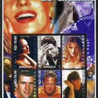 Angola 2002 History of the Cinema #01 large perf sheetlet containing set of 6 values unmounted mint (Meryl Streep, Tom Cruise, Michelle Pfeiffer, Mel Gibson, Michael Douglas & Harrison Ford)