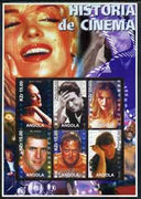 Angola 2002 History of the Cinema #01 large imperf sheetlet containing set of 6 values unmounted mint (Meryl Streep, Tom Cruise, Michelle Pfeiffer, Mel Gibson, Michael Douglas & Harrison Ford)