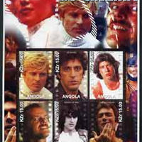 Angola 2002 History of the Cinema #02 large perf sheetlet containing set of 6 values unmounted mint (Robert Redford, Al Pacino, John Travolta, Jack Nicholson, Robert De Niro & Clint Eastwood)