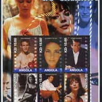 Angola 2002 History of the Cinema #03 large perf sheetlet containing set of 6 values unmounted mint (Paul Newman, Liz Taylor, Gregory Peck (inscribed Steve McQueen in error) Sophia Loren, Richard Burton & Natilie Wood)
