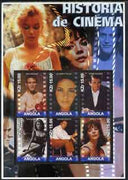 Angola 2002 History of the Cinema #03 large perf sheetlet containing set of 6 values unmounted mint (Paul Newman, Liz Taylor, Gregory Peck (inscribed Steve McQueen in error) Sophia Loren, Richard Burton & Natilie Wood)