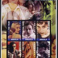 Angola 2002 History of the Cinema #04 large imperf sheetlet containing set of 6 values unmounted mint (Grace Kelly, Marlon Brando, Audrey Hepburn, Montgomery Clift, Brigitte Bardot & James Dean)