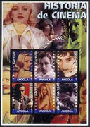 Angola 2002 History of the Cinema #04 large imperf sheetlet containing set of 6 values unmounted mint (Grace Kelly, Marlon Brando, Audrey Hepburn, Montgomery Clift, Brigitte Bardot & James Dean)