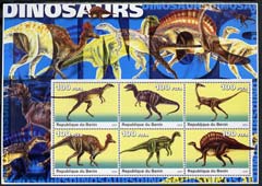 Benin 2003 Dinosaurs #01 large perf sheetlet containing set of 6 values unmounted mint