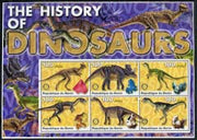 Benin 2003 Dinosaurs #04 large perf sheetlet containing set of 6 values each with Rotary Logo and a mineral, unmounted mint