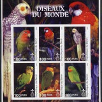 Benin 2002 Parrots imperf sheetlet containing set of 6 values each with Scout Logo unmounted mint