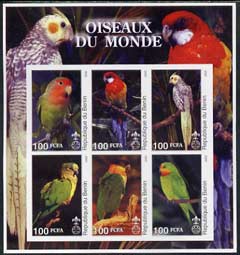 Benin 2002 Parrots imperf sheetlet containing set of 6 values each with Scout Logo unmounted mint