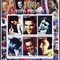 Benin 2002 Birth Centenary of Walt Disney imperf sheetlet containing 6 values showing Elvis (with Disney in borders) unmounted mint