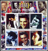Benin 2002 Birth Centenary of Walt Disney imperf sheetlet containing 6 values showing Elvis (with Disney in borders) unmounted mint