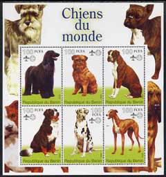 Benin 2002 World of Dogs perf sheetlet containing set of 6 values each with Scout Logo unmounted mint