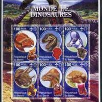 Benin 2002 World of Dinosaurs (& Minerals) perf sheetlet containing set of 6 values each with Scout Logo unmounted mint