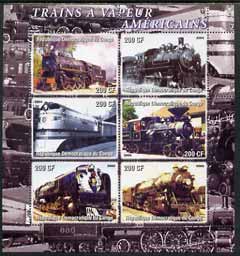 Congo 2005 American Steam Trains perf sheetlet containing set of 6 unmounted mint