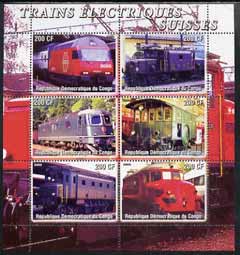Congo 2005 Swiss Electric Trains perf sheetlet containing set of 6 unmounted mint