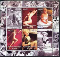 Congo 2005 Marilyn Monroe perf sheetlet containing set of 6 unmounted mint