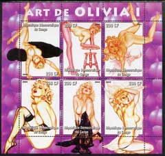 Congo 2005 Pin-up Art of Olivia #01 perf sheetlet containing set of 6 unmounted mint