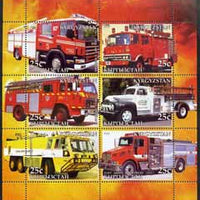 Kyrgyzstan 2005 Fire Engine #01 perf sheetlet containing set of 6, each with Scout Logo, unmounted mint