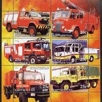 Kyrgyzstan 2005 Fire Engine #03 perf sheetlet containing set of 6, each with Scout Logo, unmounted mint
