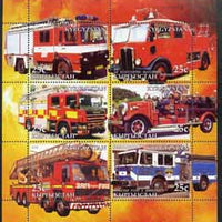 Kyrgyzstan 2005 Fire Engine #04 perf sheetlet containing set of 6, each with Scout Logo, unmounted mint