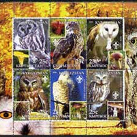 Kyrgyzstan 2005 Owls & Fungi perf sheetlet containing set of 6, each with Scout Logo, unmounted mint