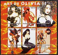 Congo 2005 Pin-up Art of Olivia #02 perf sheetlet containing set of 6 unmounted mint