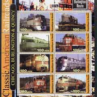 Benin 2003 Classic American Railroads #06 - Chicago, Burlington & Quincy, perf sheetlet containing set of 8 values unmounted mint