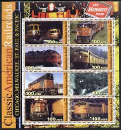 Benin 2003 Classic American Railroads #08 - Chicago, Milwaukee, St Paul & Pacific, perf sheetlet containing set of 8 values unmounted mint