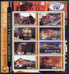 Benin 2003 Classic American Railroads #09 - Atchison, Topeka & Santa Fe, perf sheetlet containing set of 8 values unmounted mint