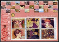 Uzbekistan 2002 Age of Impressionism - Toulouse-Lautrec large perf sheetlet containing 6 values unmounted mint