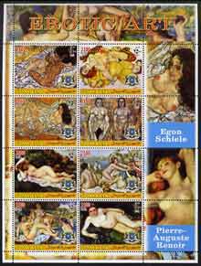 Somalia 2005 Erotic Art - Schiele & Renoir large perf sheetlet containing 8 values unmounted mint