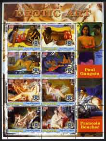 Somalia 2005 Erotic Art - Gauguin & Boucher large perf sheetlet containing 8 values unmounted mint