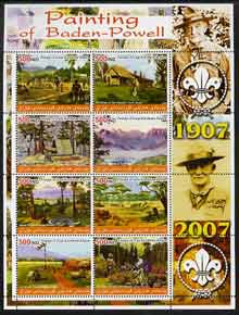 Iraqi Kurdistan Region 2005 Paintings of Baden Powell large perf sheetlet containing 8 values unmounted mint
