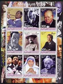 Somaliland 2001 Millennium series - Personalities perf sheetlet containing 9 values unmounted mint (Satchmo, H Hesse, Churchill, Baden Powell, Camus, W Disney, Martin Luther King, Mother Teresa & Albert Einstein)