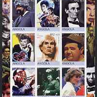 Angola 2001 Millennium series - Personalities (Satchmo, Baden Powell, J Gleason, Bruce Lee, Lincoln, Lucille Ball, Warhol, Babe Ruth & Diana) imperf sheetlet of 9 values unmounted mint