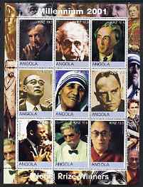 Angola 2001 Millennium series - Nobel Prizewinners #01 perf sheetlet of 9 values unmounted mint