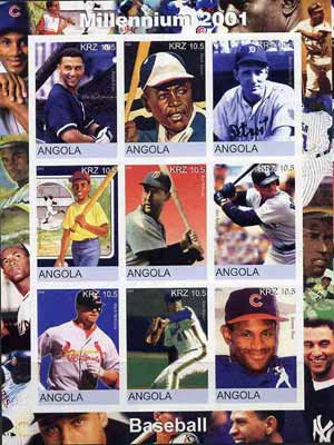 Angola 2001 Millennium series - Baseball Stars imperf sheetlet of 9 values unmounted mint