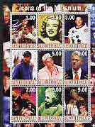 Tadjikistan 2000 Millennium series - Icons (Elvis, Marilyn, N Armstrong, Tiger Woods, Sinatra, Clinton, Bruce Lee, Einstein, The Pope & Diana) perf sheetlet of 9 values unmounted mint with Scout Logos in margin