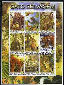 Angola 2000 Big Cats perf sheetlet containing set of 9 values (vert format) each with Rotary & Scouts Logos, fine cto used