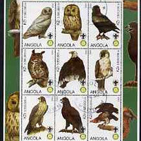 Angola 2000 Birds of Prey perf sheetlet containing set of 9 values each with Rotary & Scouts Logos, fine cto used