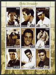 Benin 2002 Elvis Presley perf sheet containing set of 9 values unmounted mint