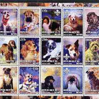Benin 2002 Paintings of Dogs perf sheet containing set of 15 values each with Scouts Logo, unmounted mint