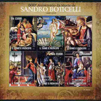St Thomas & Prince Islands 2010 500th Anniversary of Death of Boticelli perf sheetlet containing 6 values unmounted mint