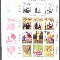 Turkmenistan 1999 Golf Through the Ages sheetlet containing 9 values, the set of 5 imperf progressive proofs comprising the 4 individual colours, plus all 4-colour composite unmounted mint