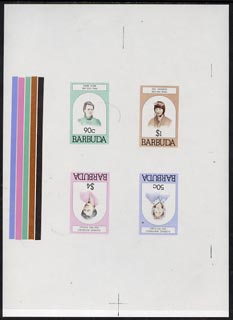 Barbuda 1981 Famous Women imperf master proof containing set of 4 values on gummed paper showing solid colour bars, rare unmounted mint