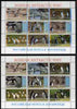 Russian Antarctic Post 1998 Penguins #1 perf sheetlet containing complete set of 9 with shift of blue colour by 3mm, plus normal sheet