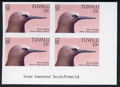 Tuvalu 1988 Common Noddy 15c imperf corner imprint block of 4 unmounted mint, SG 504var