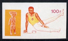 Guinea - Conakry 1969 Gymnastics 100f imperf proof single in magenta & yellow only from Mexico Olympics set, unmounted mint as SG 681