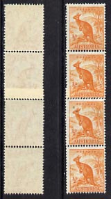 Australia 1937-49 KG6 Kangaroo 1/2d coil join strip of 4 unmounted mint, SG 179a