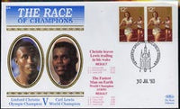 Great Britain 1993 Benham silk cover commemorating Linford Christie & Carl Lewis The Race of Champions with Newcastle cancellation