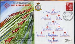 Great Britain 1989,25th Anniversary of Red Arrows official illustrated cover with British Forces Canberra AAniv cancel, signed by the world famous Red Arrows Aerobatic Team.,Limited edition of just 1400