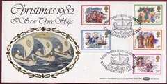 Great Britain 1982 Benham silk cover for Christmas bearing set of 5 with special 'I Saw Three Ships' cancel